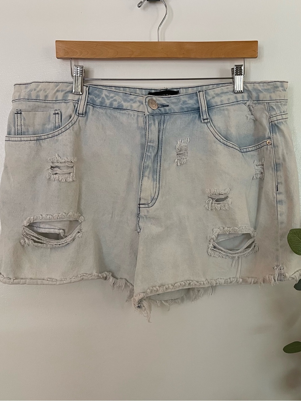 Forever 21 Light Blue Distressed Denim Shorts